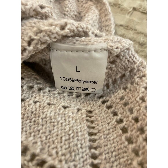 Cardigan Casual Long Size Large  Dark Cream Tan Pointelle Knitted Button Front - Picture 10 of 10